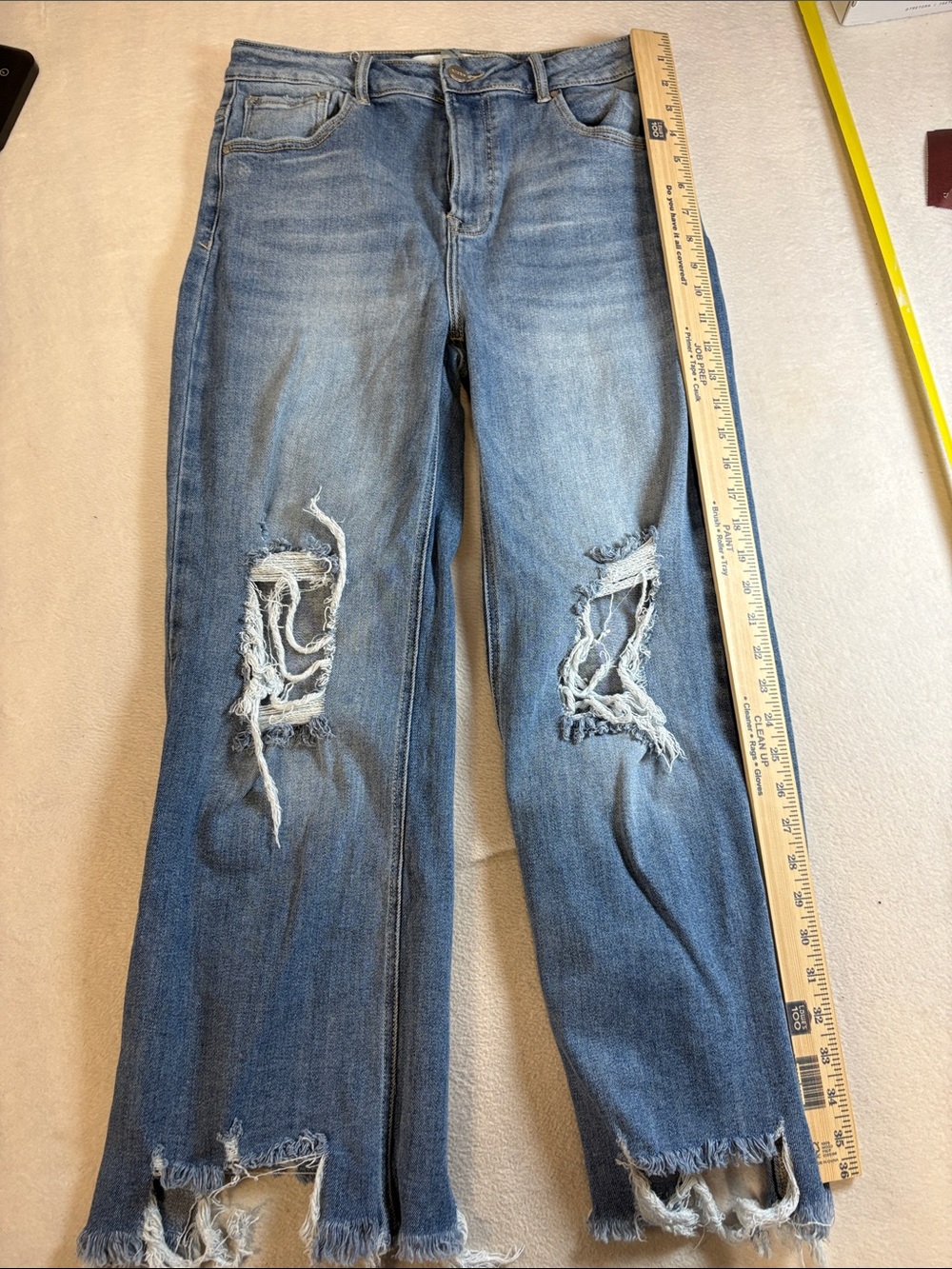 Women’s Light Blue Distressed Wide-Leg Jeans